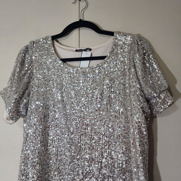 Cable & Gauge Gold Sequin Short Sleeve Puff Dress Size M - Picture 11 of 11